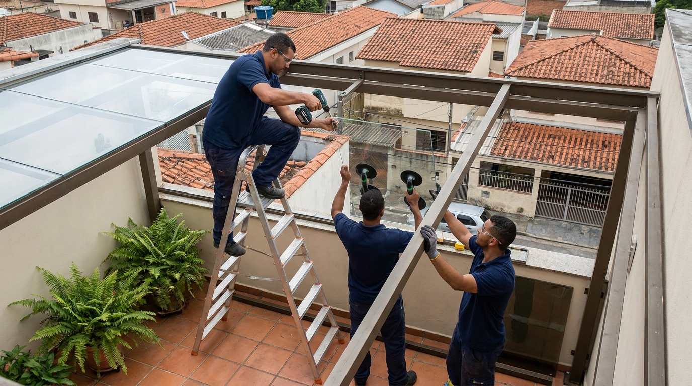 Cobertura de vidro em terraço com telhados em Campina Grande-PB
