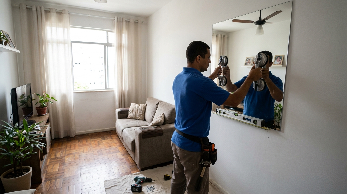 Espelho sob medida com parquet em Campina Grande-PB