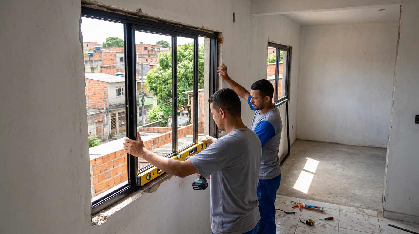 Esquadria de alumínio em obra em Campina Grande-PB
