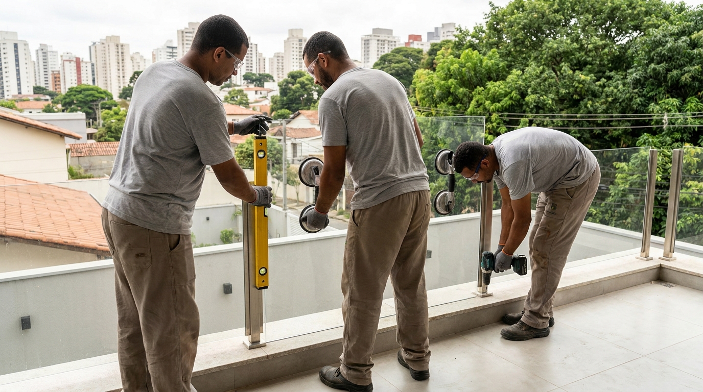 Guarda-corpo em terraço alto com vista cidade em Campina Grande-PB