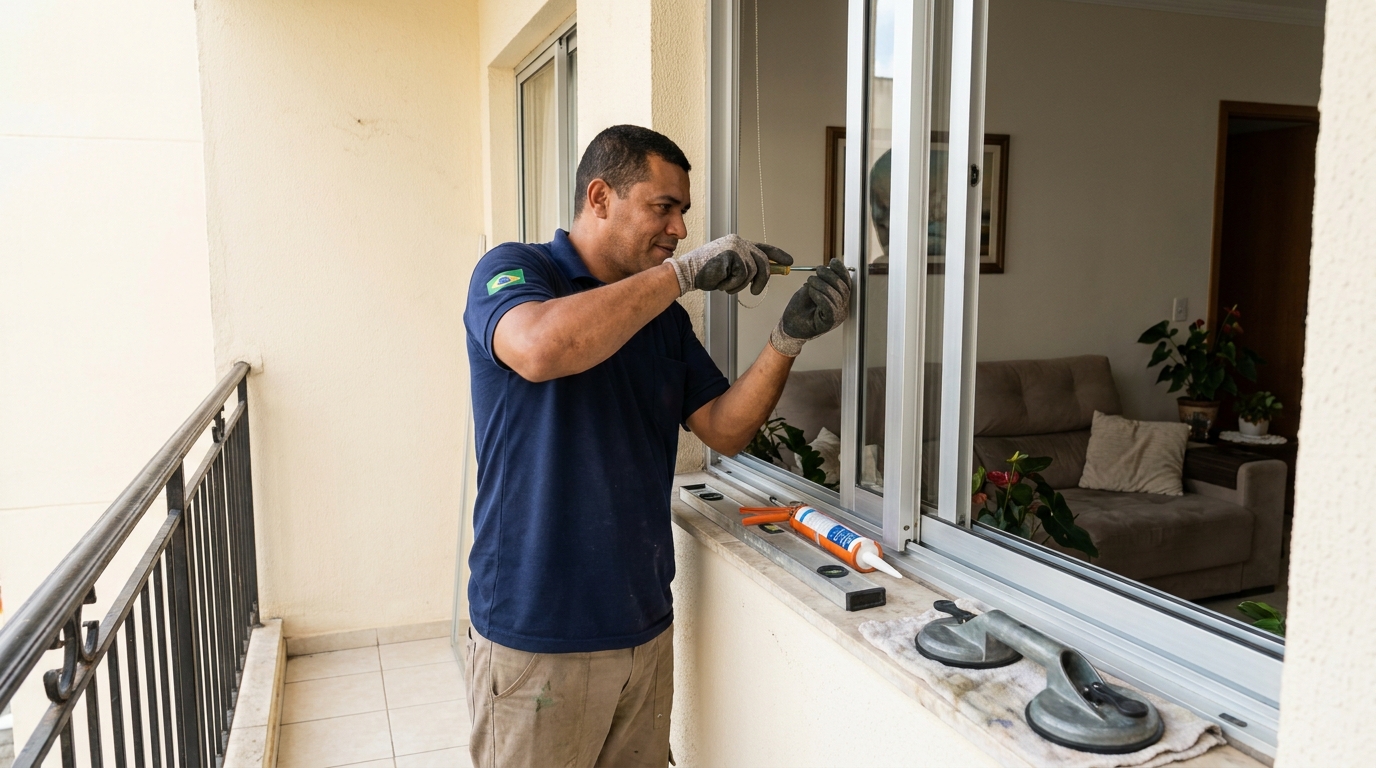 Janela com sala ao fundo em Campina Grande-PB