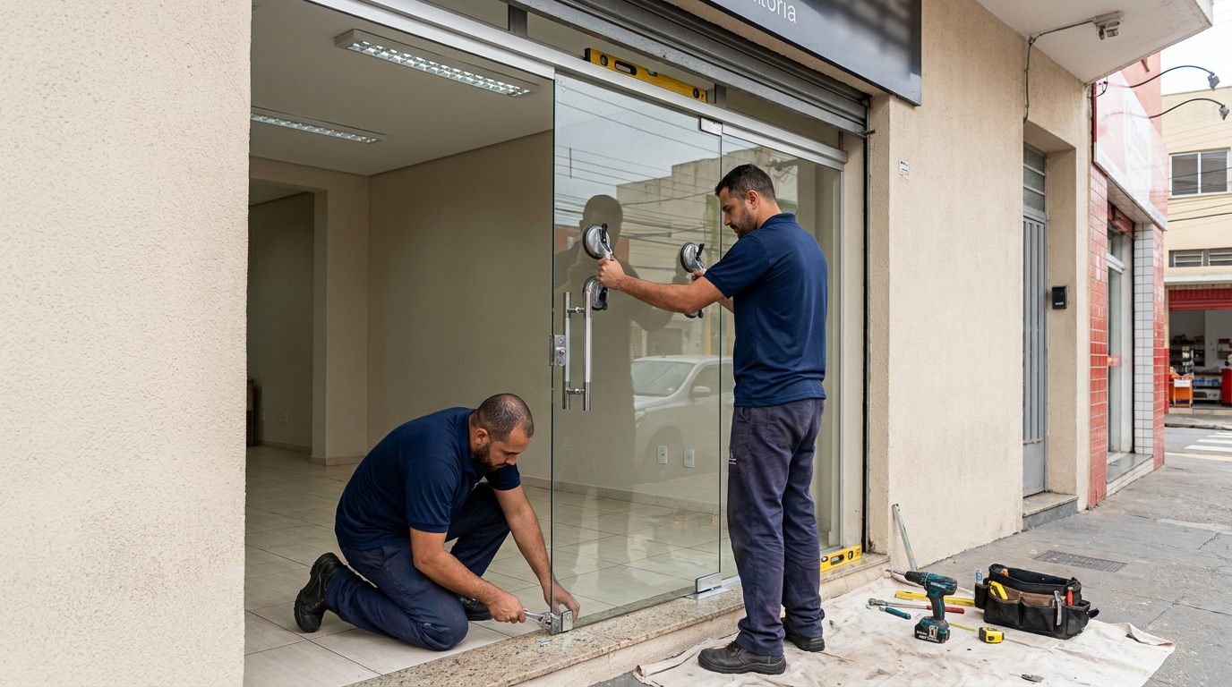 Porta de vidro com puxador inox em Campina Grande-PB